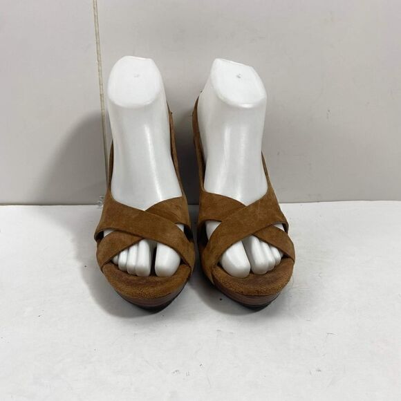 Ugg women's US 6,5 Suede wooden Wedge Hazel Platform Slingback Sandals Shoes - Picture 3 of 13